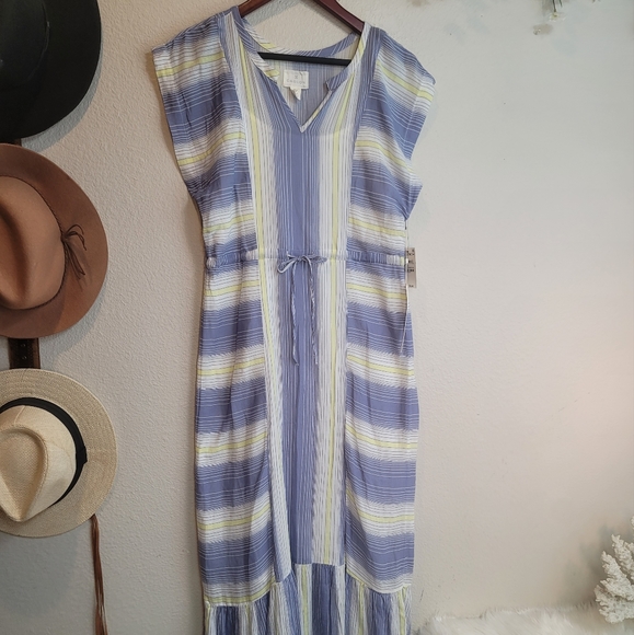 CASLON NORDSTROM STRIPE CAP SLEEVE ADJUSTABLE WAIST DRAWSTRING MAXI NEWSIZE XS - Picture 11 of 16